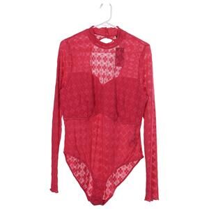 NWT City Chic Constance Bodysuit S/16 Pink Lace Mock Neck Long Sleeve Stretch